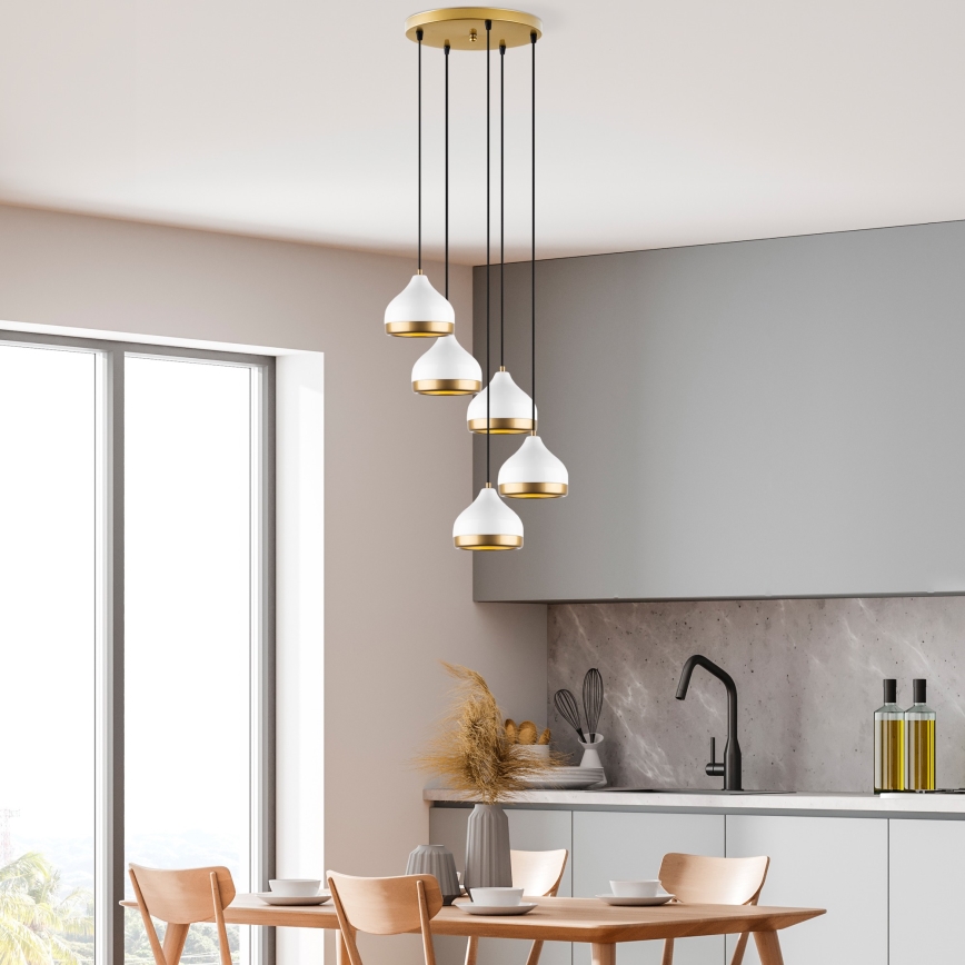 Κρεμαστό φωτιστικό οροφής YILDO 5xE27/40W/230V λευκό/χρυσό