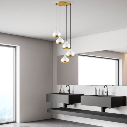 Κρεμαστό φωτιστικό οροφής YILDO 5xE27/40W/230V λευκό/χρυσό