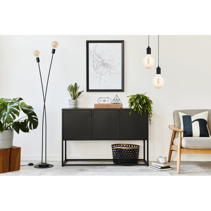 Κρεμαστό φωτιστικό οροφής δίφωτο MIROS 2xE27/60W/230V στρογγυλό μαύρο