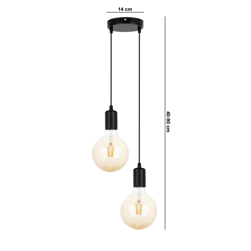 Κρεμαστό φωτιστικό οροφής δίφωτο MIROS 2xE27/60W/230V στρογγυλό μαύρο