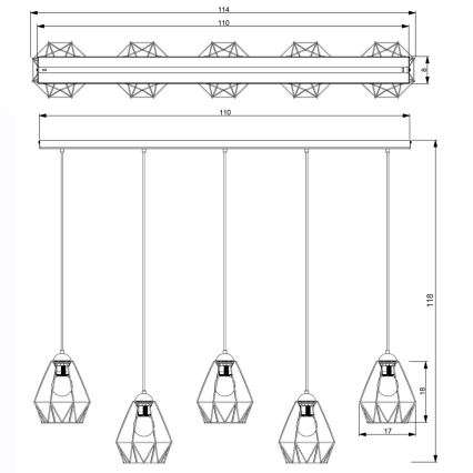 Κρεμαστό φωτιστικό οροφής κρεμαστό BERGEN 5xE27/60W/230V μαύρο