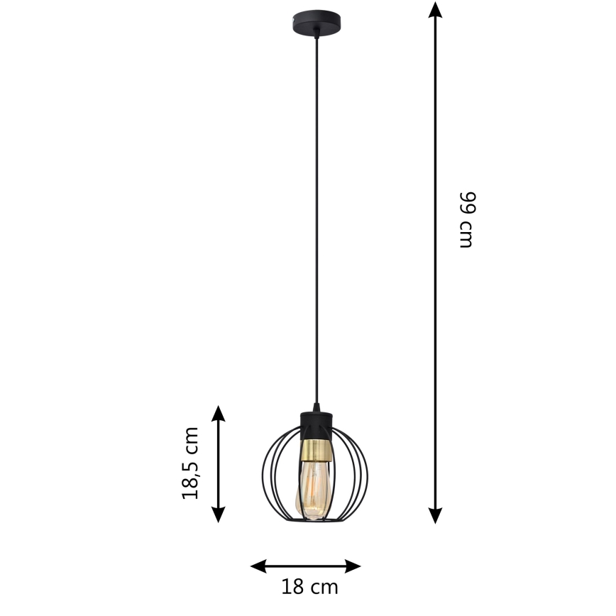 Κρεμαστό φωτιστικό οροφής μονόφωτο STARLIGHT 1xE27/15W/230V μαύρο/χρυσαφί