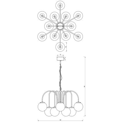 Κρεμαστό φωτιστικό οροφής πολύφωτο CAMBRIDGE 12xE14/60W/230V μαύρο/ορείχαλκο