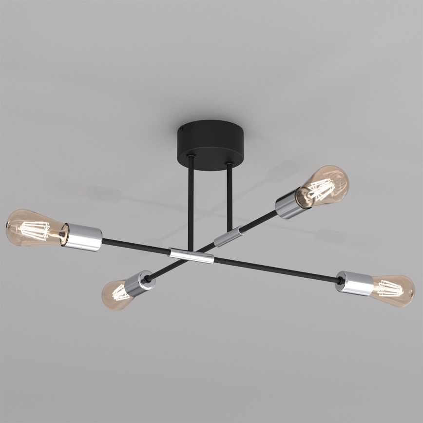 Κρεμαστό φωτιστικό οροφής πολύφωτο FLAME 4xE27/60W/230V μαύρο/γυαλιστερό χρώμιο