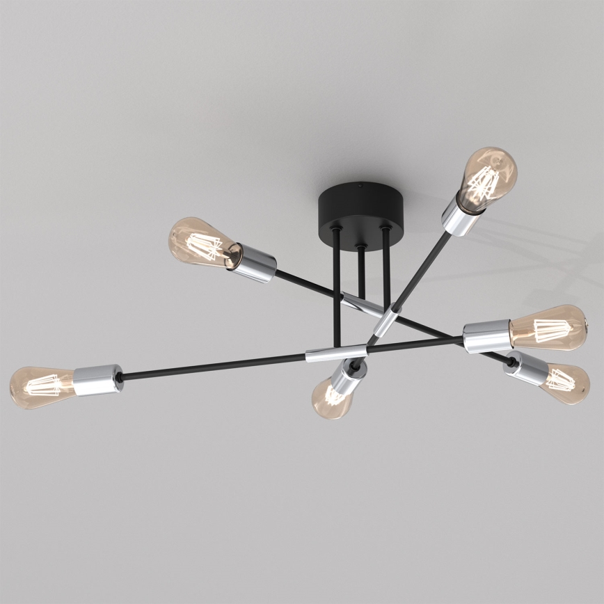 Κρεμαστό φωτιστικό οροφής πολύφωτο FLAME 6xE27/60W/230V μαύρο/γυαλιστερό χρώμιο