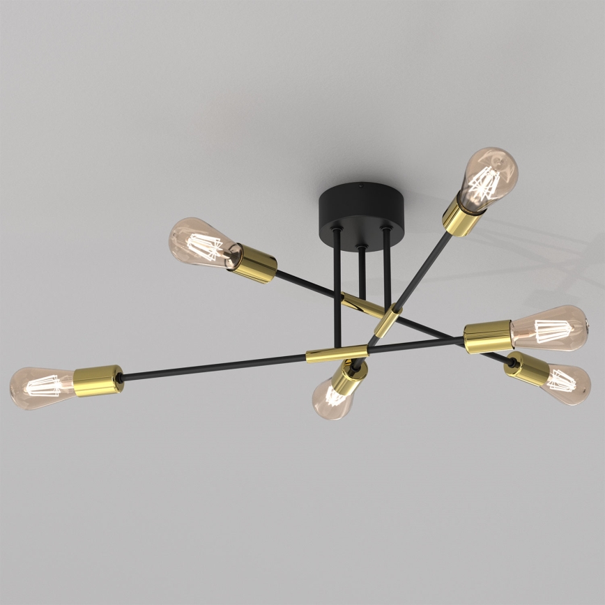 Κρεμαστό φωτιστικό οροφής πολύφωτο FLAME 6xE27/60W/230V μαύρο/χρυσό