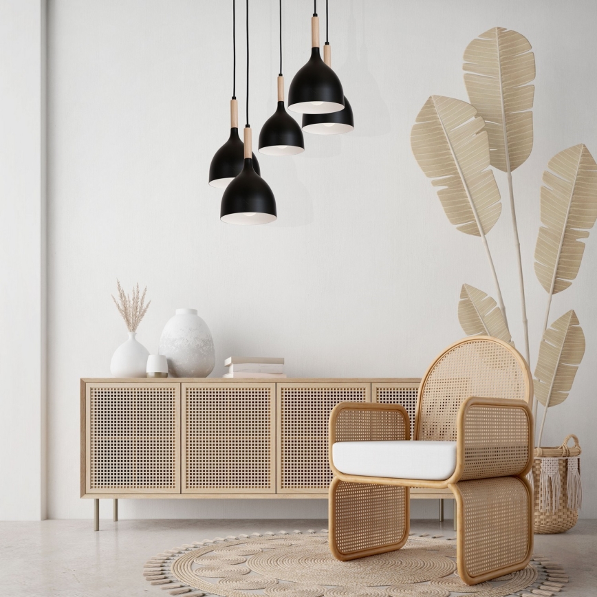 Κρεμαστό φωτιστικό οροφής πολύφωτο NOAK WOOD 5xE27/60W/230V