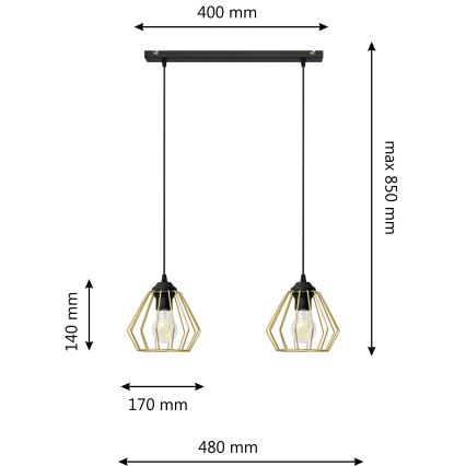 Κρεμαστό φωτιστικό οροφής ράγα AGAT 2xE27/15W/230V χρυσαφί/μαύρο