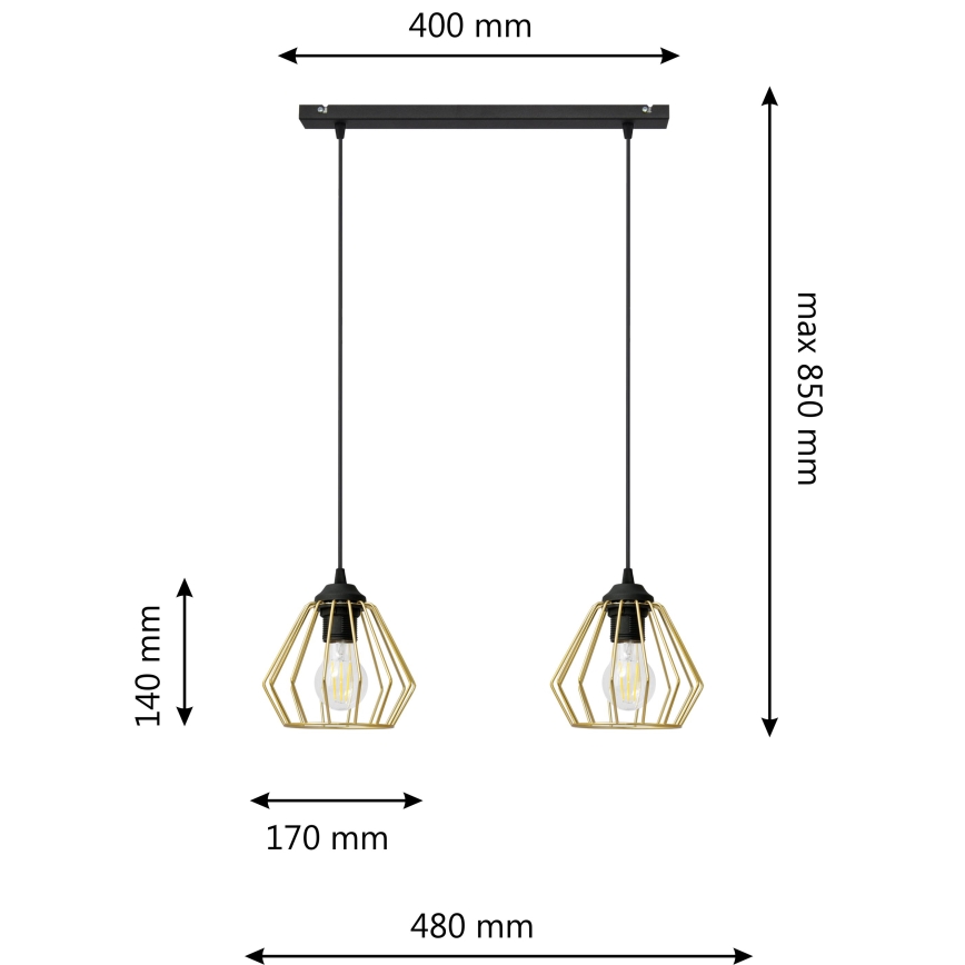 Κρεμαστό φωτιστικό οροφής ράγα AGAT 2xE27/15W/230V χρυσαφί/μαύρο