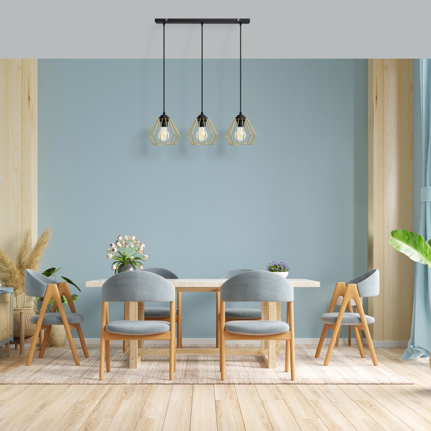 Κρεμαστό φωτιστικό οροφής ράγα AGAT 3xE27/15W/230V χρυσαφί/μαύρο