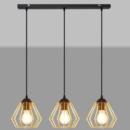 Κρεμαστό φωτιστικό οροφής ράγα AGAT 3xE27/15W/230V χρυσαφί/μαύρο