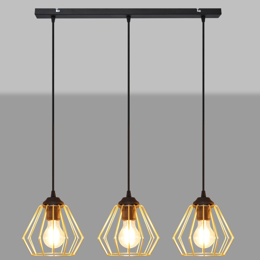 Κρεμαστό φωτιστικό οροφής ράγα AGAT 3xE27/15W/230V χρυσαφί/μαύρο