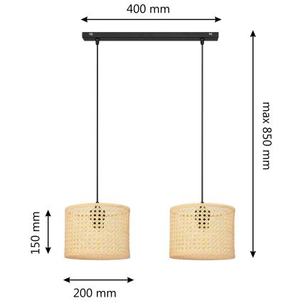 Κρεμαστό φωτιστικό οροφής ράγα ALBA 2xE27/15W/230V rattan/μαύρο