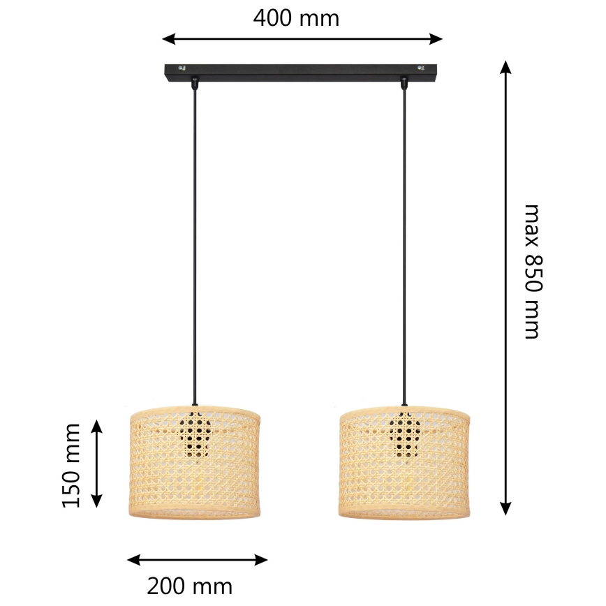 Κρεμαστό φωτιστικό οροφής ράγα ALBA 2xE27/15W/230V rattan/μαύρο