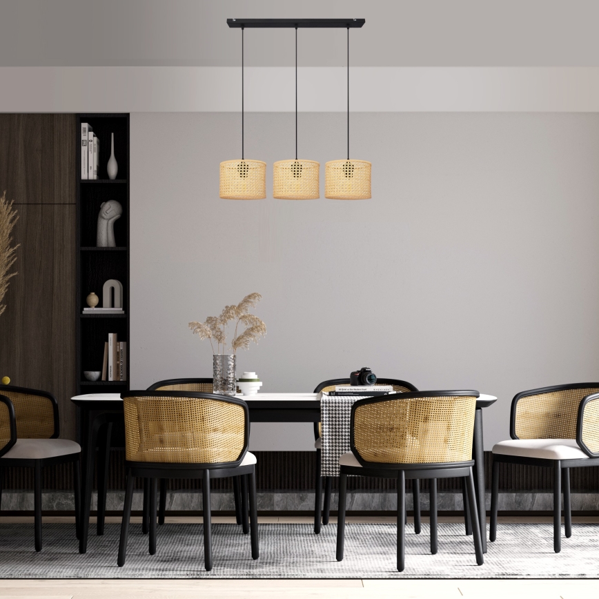 Κρεμαστό φωτιστικό οροφής ράγα ALBA 3xE27/15W/230V rattan/μαύρο