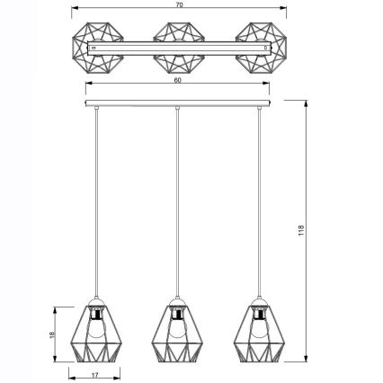 Κρεμαστό φωτιστικό οροφής ράγα BERGEN 3xE27/60W/230V μαύρο