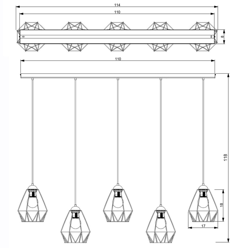 Κρεμαστό φωτιστικό οροφής ράγα BERGEN 5xE27/60W/230V μαύρο/γυαλιστερό χρώμιο