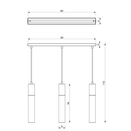 Κρεμαστό φωτιστικό οροφής ράγα CASSA 3xGU10/8W/230V λευκό/χρυσαφί