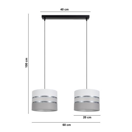 Κρεμαστό φωτιστικό οροφής ράγα CORAL 2xE27/60W/230V λευκό/γκρι