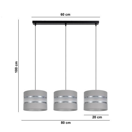 Κρεμαστό φωτιστικό οροφής ράγα CORAL 3xE27/60W/230V γκρι