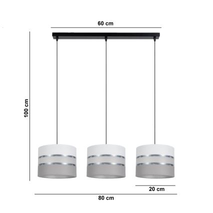 Κρεμαστό φωτιστικό οροφής ράγα CORAL 3xE27/60W/230V λευκό/γκρι