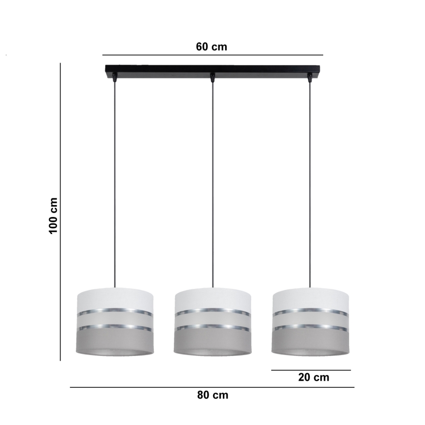 Κρεμαστό φωτιστικό οροφής ράγα CORAL 3xE27/60W/230V λευκό/γκρι