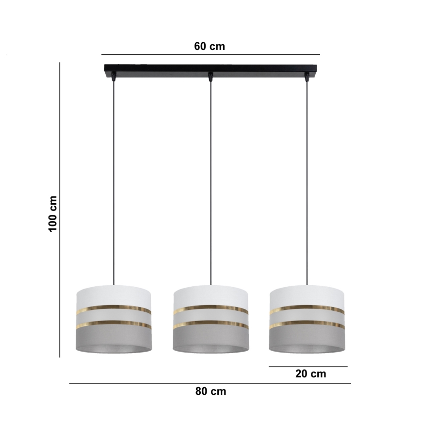 Κρεμαστό φωτιστικό οροφής ράγα CORAL 3xE27/60W/230V λευκό/γκρι