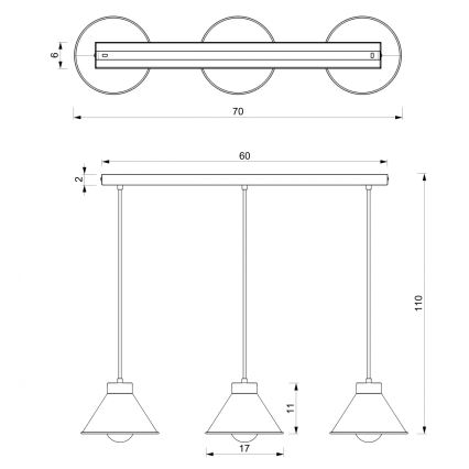 Κρεμαστό φωτιστικό οροφής ράγα DEMET 3xE27/60W/230V μαύρο/χρυσαφί