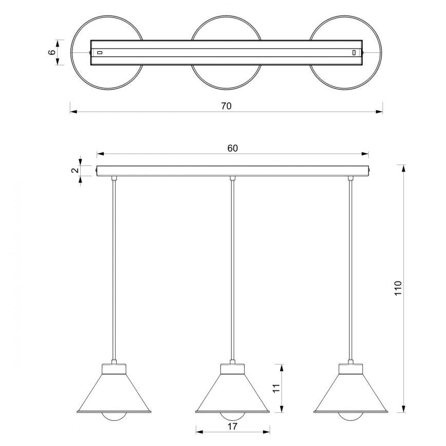 Κρεμαστό φωτιστικό οροφής ράγα DEMET 3xE27/60W/230V μαύρο/χρυσαφί