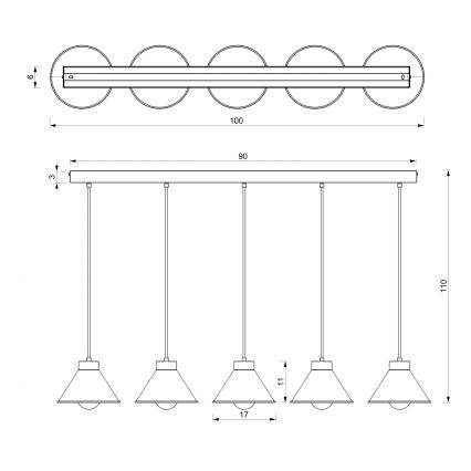 Κρεμαστό φωτιστικό οροφής ράγα DEMET 5xE27/60W/230V μαύρο/χρυσαφί