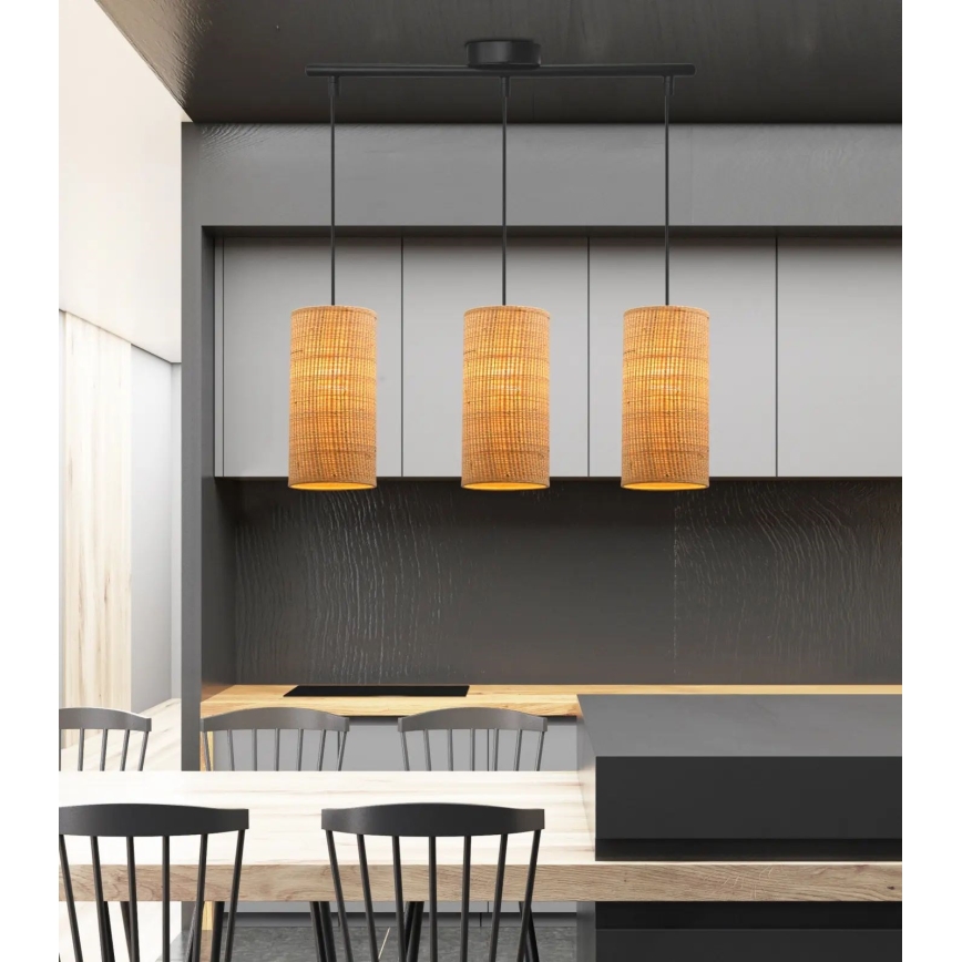 Κρεμαστό φωτιστικό οροφής ράγα FLERI 3xE27/60W/230V rattan