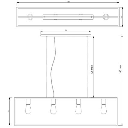 Κρεμαστό φωτιστικό οροφής ράγα FRAME 4xE27/60W/230V μαύρο