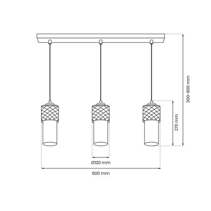 Κρεμαστό φωτιστικό οροφής ράγα GLAM 3xE27/60W/230V