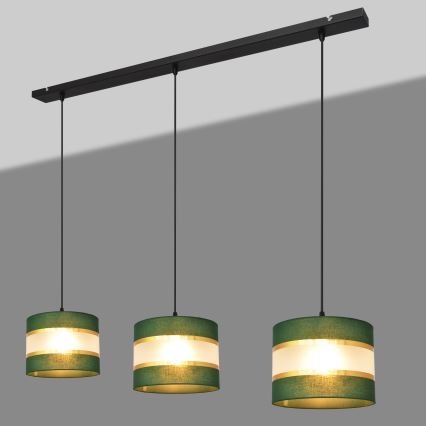 Κρεμαστό φωτιστικό οροφής ράγα  HELEN 3xE27/15W/230V πράσινο/χρυσαφί
