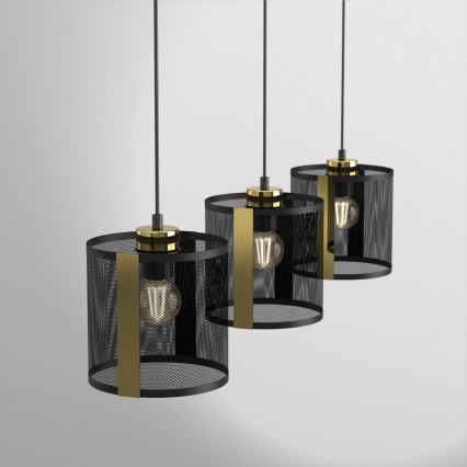 Κρεμαστό φωτιστικό οροφής ράγα KAGA 3xE27/60W/230V μαύρο/χρυσαφί