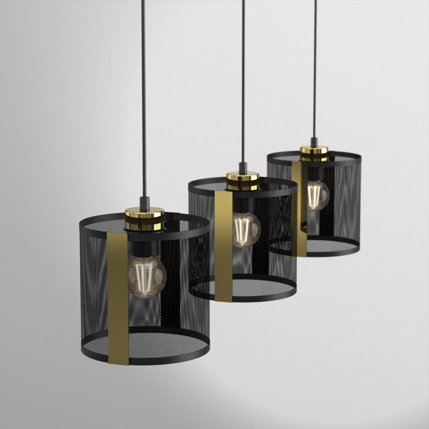 Κρεμαστό φωτιστικό οροφής ράγα KAGA 3xE27/60W/230V μαύρο/χρυσαφί