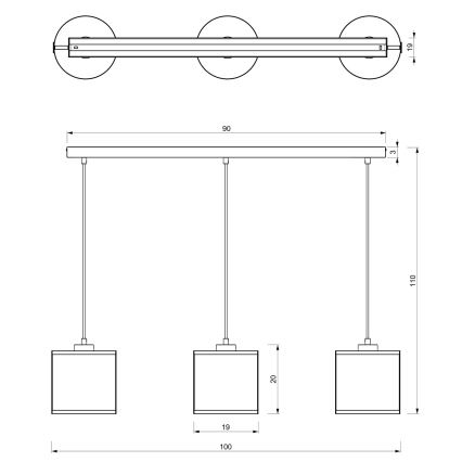 Κρεμαστό φωτιστικό οροφής ράγα KAGA 3xE27/60W/230V μαύρο/χρυσαφί