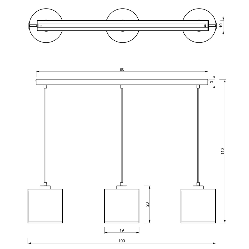 Κρεμαστό φωτιστικό οροφής ράγα KAGA 3xE27/60W/230V μαύρο/χρυσαφί