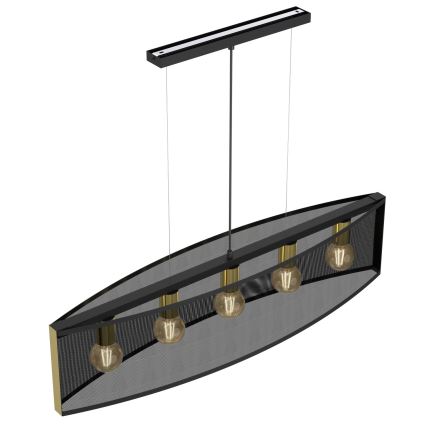 Κρεμαστό φωτιστικό οροφής ράγα KAGA 5xE27/60W/230V μαύρο/χρυσαφί