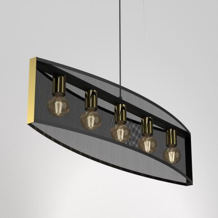 Κρεμαστό φωτιστικό οροφής ράγα KAGA 5xE27/60W/230V μαύρο/χρυσαφί
