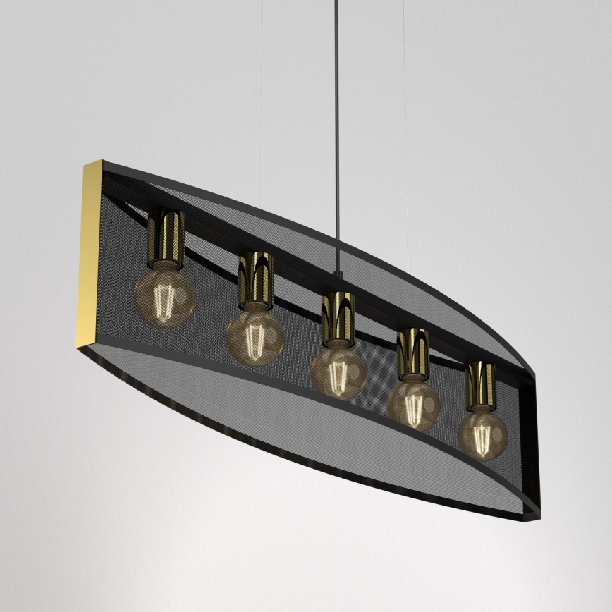 Κρεμαστό φωτιστικό οροφής ράγα KAGA 5xE27/60W/230V μαύρο/χρυσαφί