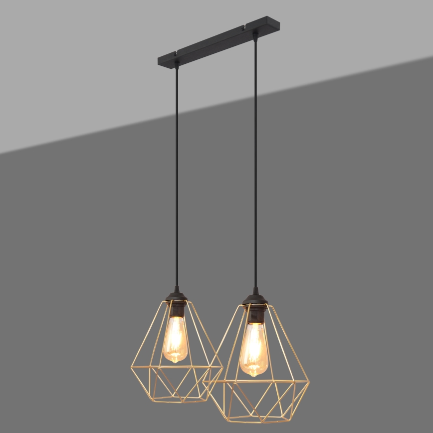 Κρεμαστό φωτιστικό οροφής ράγα KARO 2xE27/15W/230V χρυσαφί/μαύρο