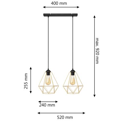 Κρεμαστό φωτιστικό οροφής ράγα KARO 2xE27/15W/230V χρυσαφί/μαύρο