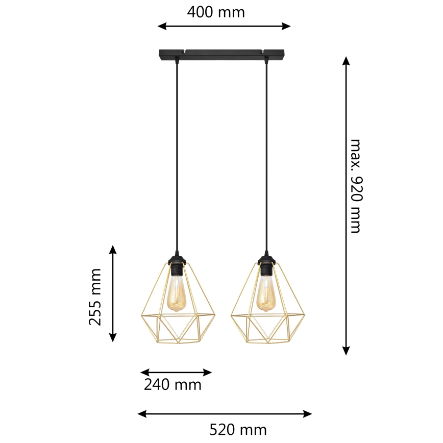 Κρεμαστό φωτιστικό οροφής ράγα KARO 2xE27/15W/230V χρυσαφί/μαύρο