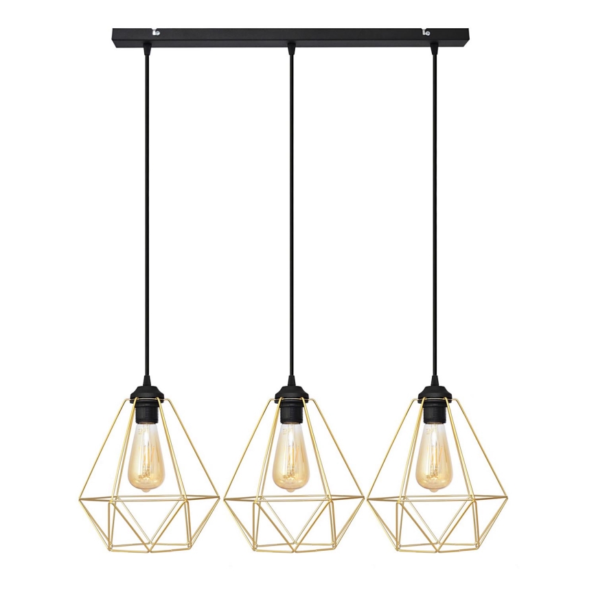 Κρεμαστό φωτιστικό οροφής ράγα KARO 3xE27/15W/230V χρυσαφί/μαύρο