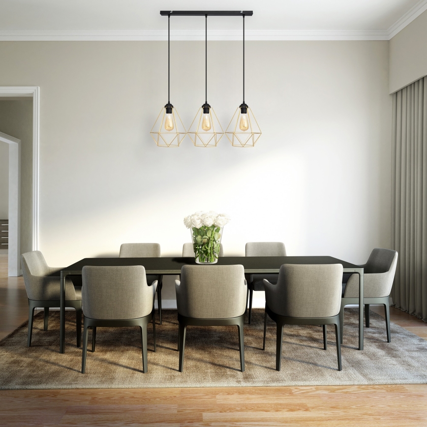 Κρεμαστό φωτιστικό οροφής ράγα KARO 3xE27/15W/230V χρυσαφί/μαύρο