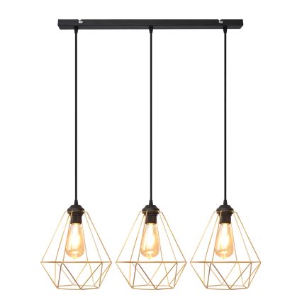 Κρεμαστό φωτιστικό οροφής ράγα KARO 3xE27/15W/230V χρυσαφί/μαύρο