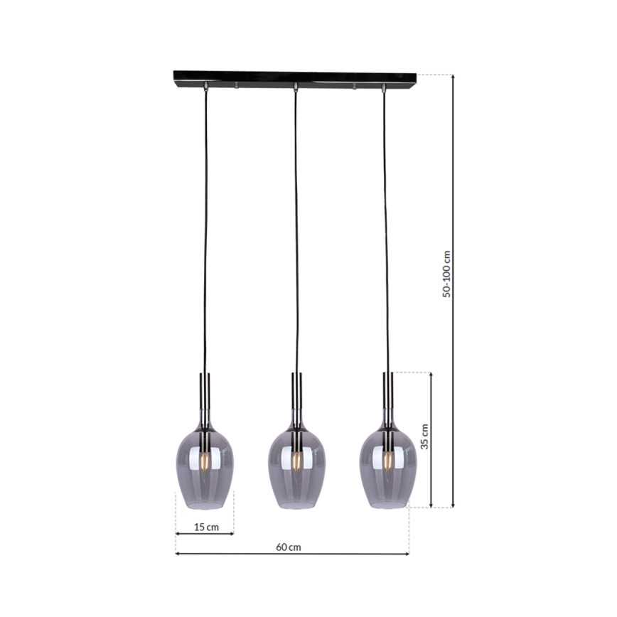Κρεμαστό φωτιστικό οροφής ράγα LUGANO 3xE14/40W/230V γκρι