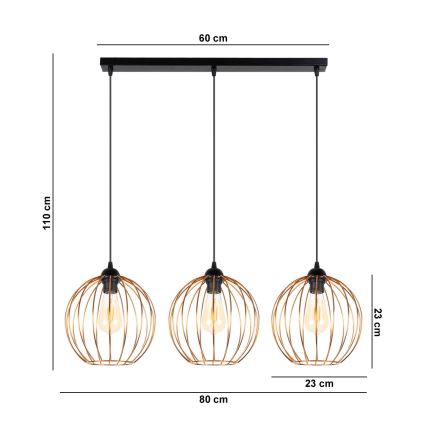 Κρεμαστό φωτιστικό οροφής ράγα MATT 3xE27/60W/230V μαύρο/χάλκινο