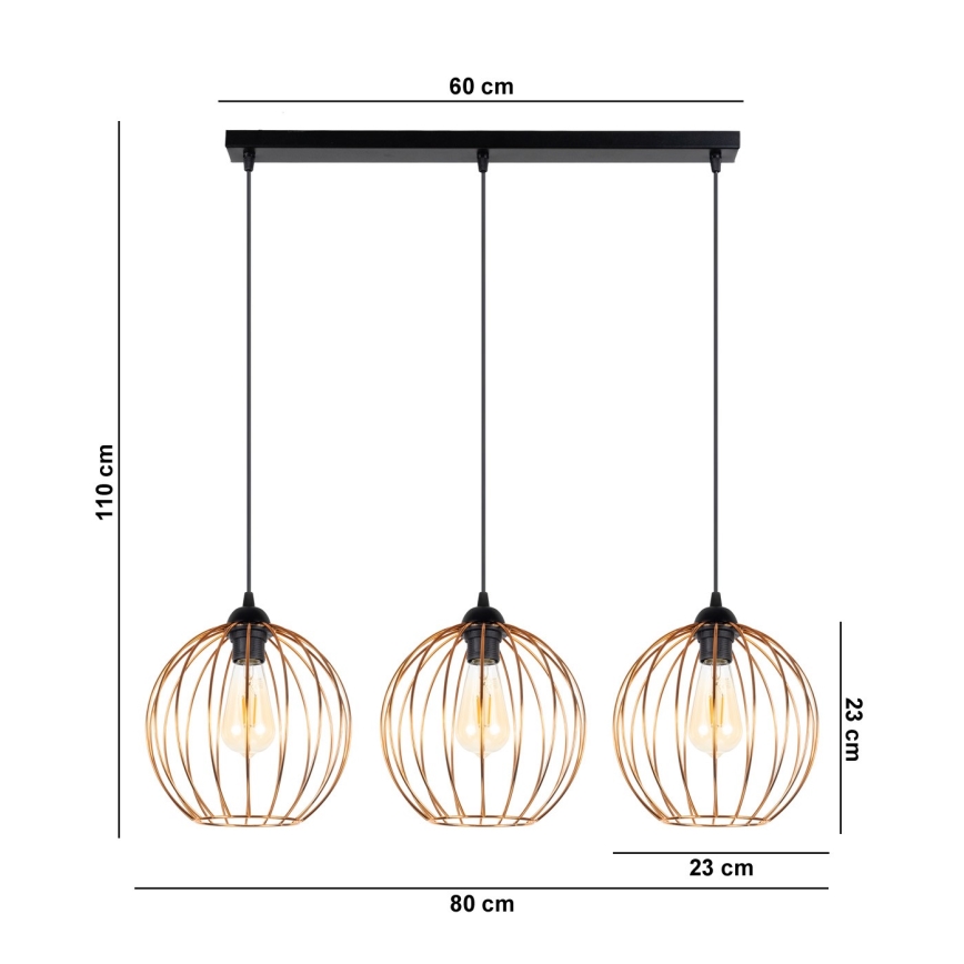 Κρεμαστό φωτιστικό οροφής ράγα MATT 3xE27/60W/230V μαύρο/χάλκινο